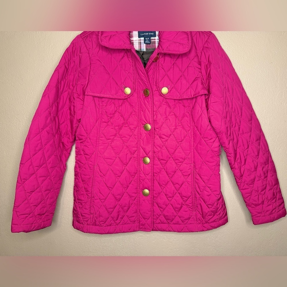 Lands’ End Magenta Pink Quilted Button Up Barn Chore Jacket Women's Size S/P - Picture 6 of 15